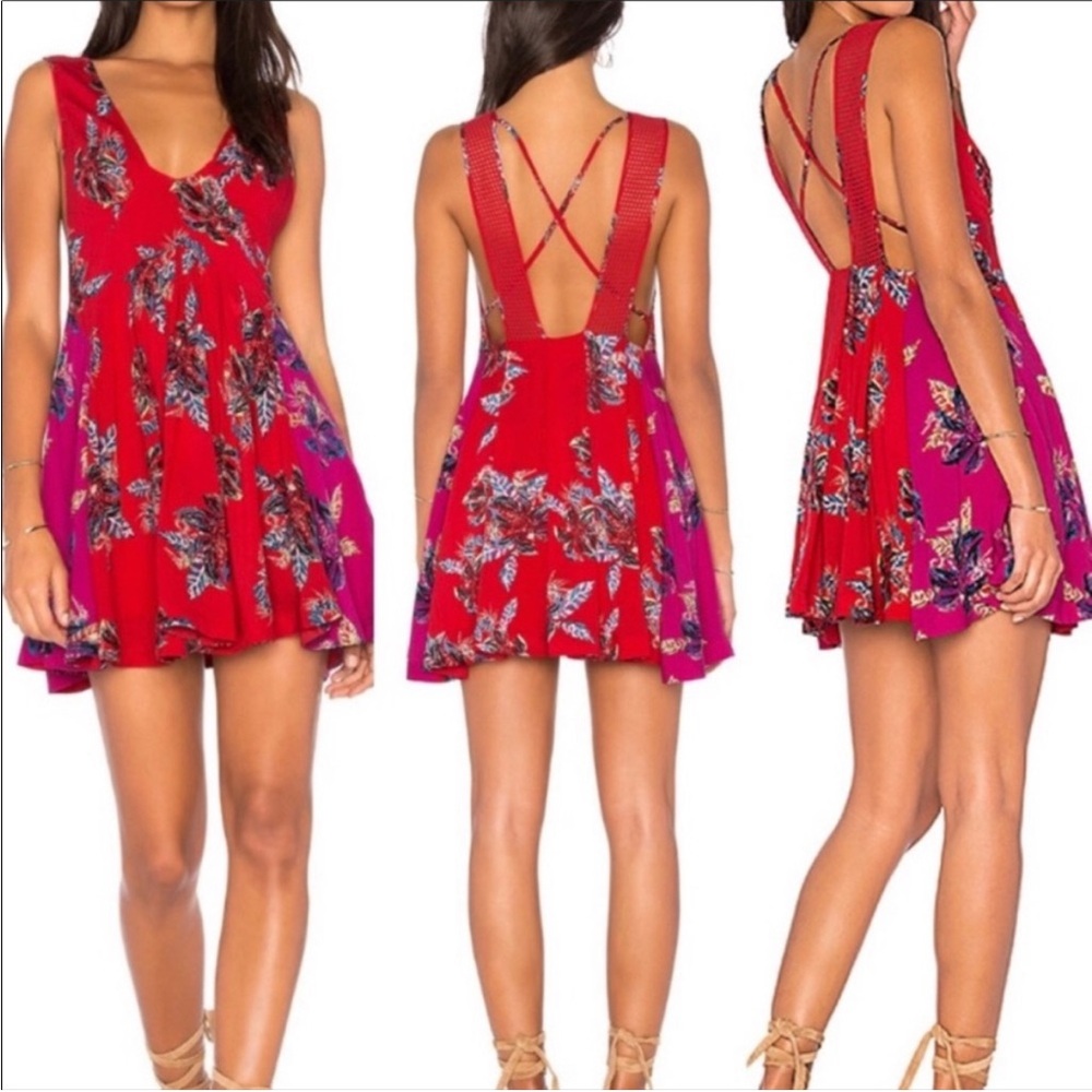 Free People Red Pleated Backless Sundress